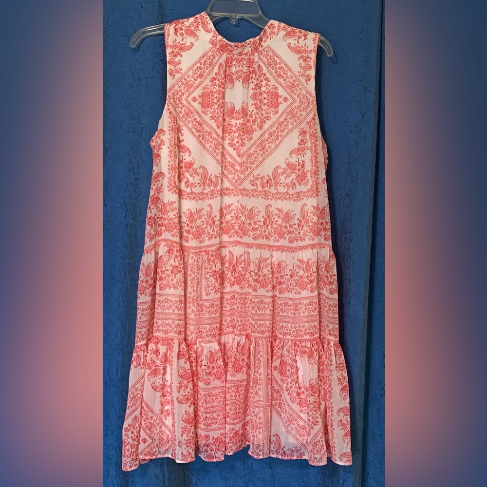 Calvin Klein 14 Pink & White Lined Sleeveless Dress Mid Mini
